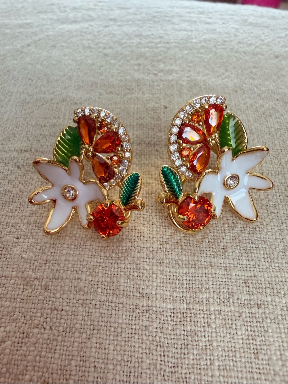 Kate Spade Orange Floral Crystal Stud Earrings